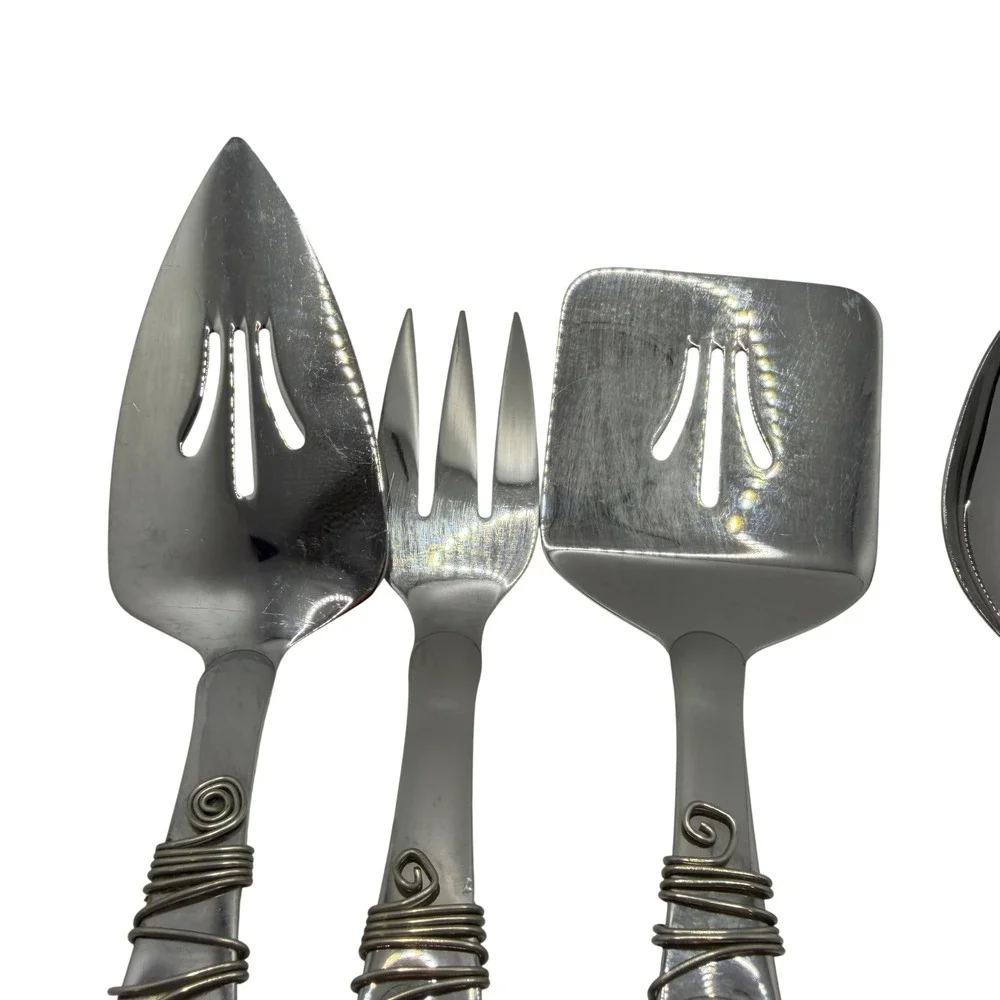 Oneida Stainless Serving Set 4pc Wire Wrapped Black Bead Artisan Buffet Servers